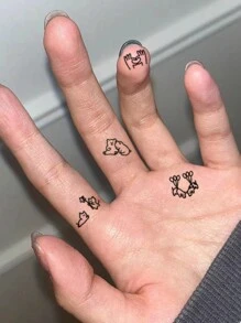 1張防水、防汗和不反光臨時紋身貼紙,小圖案設計,適合日常穿搭的潮人使用 - 黑色 - 查看 1