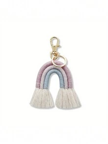 1pc Boho Rainbow Keychains For Girls, Boho Handmade Keychain, Country Style Wrist Lanyard Handmade Keychain For Girls, Macrame Keychains For Girls - Mauve Purple - View 2