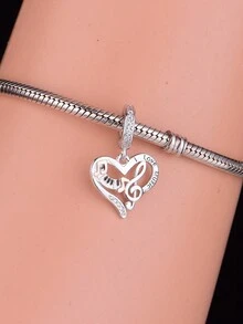 1個獨特的925純銀i Love Music 心形吉他吊墜珠子,可用於diy裝飾、紀念日和中性派對 - Q3374 - 查看 3