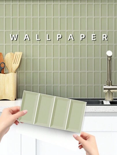 9pcs/Set Brown Stripe Wall Sticker, Pvc Glossy Plain, Tile Decor Sticker Without Glue, Suitable For Kitchen, Bathroom Backsplash, Water-Resistant & Adapt To Wall Decals, Removable Diy Home Decoration Wall Decals