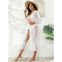 Pareo Encaje Salida De Playa Larga Ropa Piscina Vestido - beige girasol - Ver 9