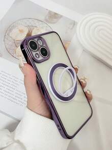 1 个透明电镀防摔 Tpu 手机壳，带 CD 纹理和内置磁吸支架，兼容 iPhone 15/15pro/15plus/15promax、Galaxy S23 Ultra/A14/A24、Redmi Note12pro - 彩色 - 查看 2