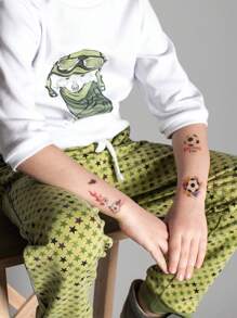 STARTTOOS 9 件/套可爱卡通足球运动纹身贴纸，手指、手腕、脸部装饰，适合派对、节日、日常礼物、临时身体纹身 - 彩色 - 查看 6