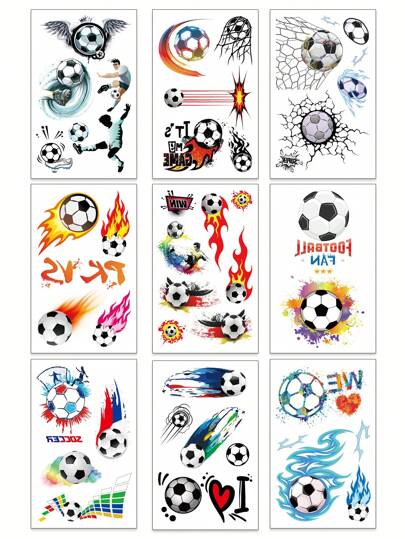 STARTTOOS 9pcs/Set Cute Cartoon Football Sports Tattoo Stickers, Finger, Wrist, Face Decor For Party, Holiday, Daily Gift, Temporary Body Tattoo