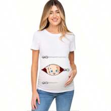 MODAS LORIVI VESTIDO PARA EMBARAZADAS  BLANCO CUELLO REDONDO MANGA CORTA BATITAS PRE MAMA - Rojo y negro - Ver 2