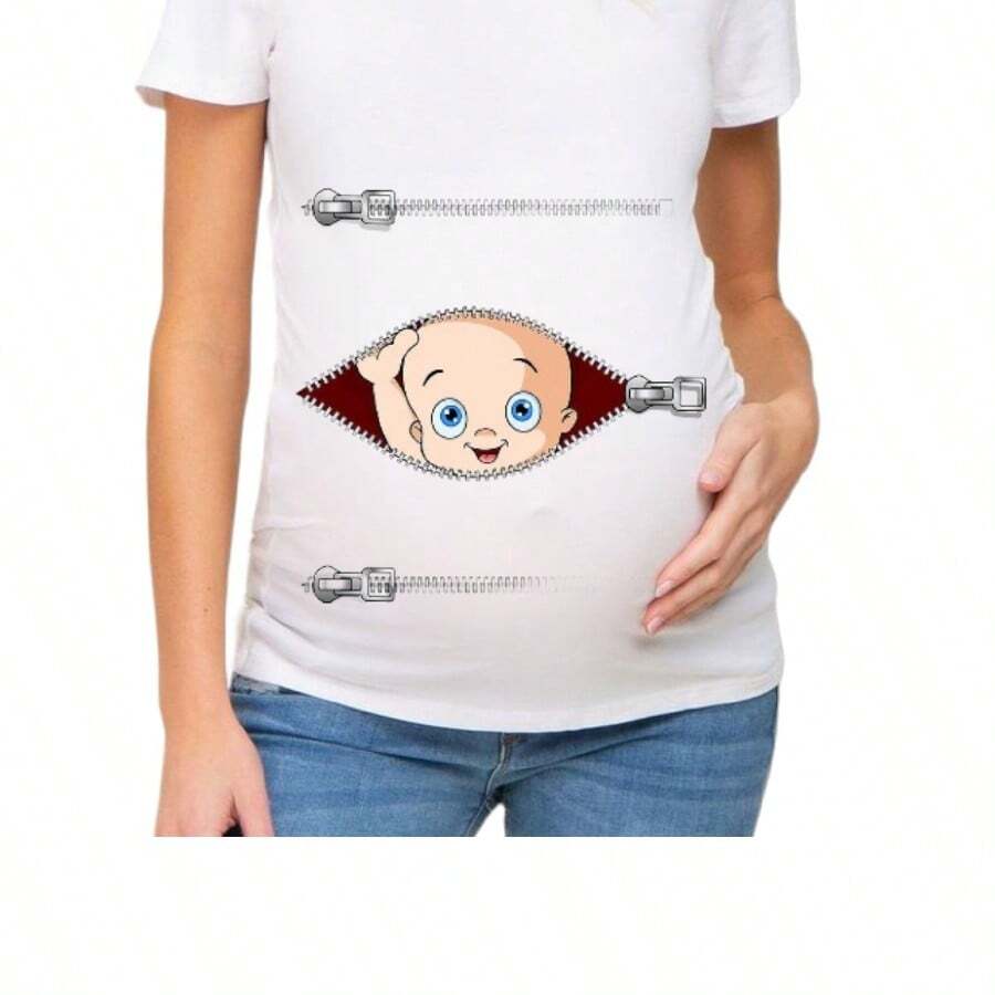 MODAS LORIVI VESTIDO PARA EMBARAZADAS  BLANCO CUELLO REDONDO MANGA CORTA BATITAS PRE MAMA - Rojo y negro - Ver 1