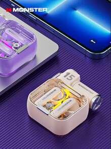 原裝monster Xkt15 Tws無線耳機,適用於遊戲運動,噪音降低,低延遲耳塞麥克風 - 米色 - 查看 2