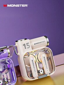 原裝monster Xkt15 Tws無線耳機,適用於遊戲運動,噪音降低,低延遲耳塞麥克風 - 米色 - 查看 3