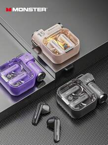 原裝monster Xkt15 Tws無線耳機,適用於遊戲運動,噪音降低,低延遲耳塞麥克風 - 米色 - 查看 4