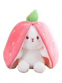 18cm Pink Hide-and-seek Bunny Plush Toy With Easter Carrot & Strawberry Design, Cute Rabbit Stuffed Animal In Carrot Pouch, Zipper Bunny For Home Decor, Easter Bunny Gift - Pink - View 2