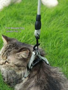 1set Dog Leash & Harness, Adjustable Pet Chest Back Strap With Thick Rope Round Leash, Set For Walking Dog - Grey - View 3