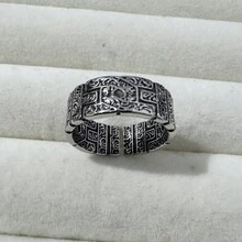 復古泰式銀草圖案戒指,男女通用開口戒指,帶編織帶 - 復古銀色 - 查看 5