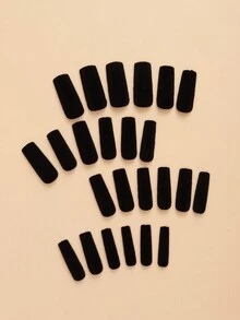 24pcs Coffin Shape Black Plush Warm False Nails With Fuzzy Fur Layer, Perfect For Winter Or Valentine'S Day Gift, Comes With 1 Nail File And 1 Jelly Glue - Black - View 3