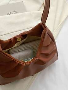 Fashionable Cloud Ruffled Simple Texture Versatile Casual Lightweight Tote Shoulder Bag With Large Capacity - Brown - View 9