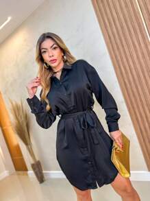 Vestido Chemise Feminino - Preto - Visão 2