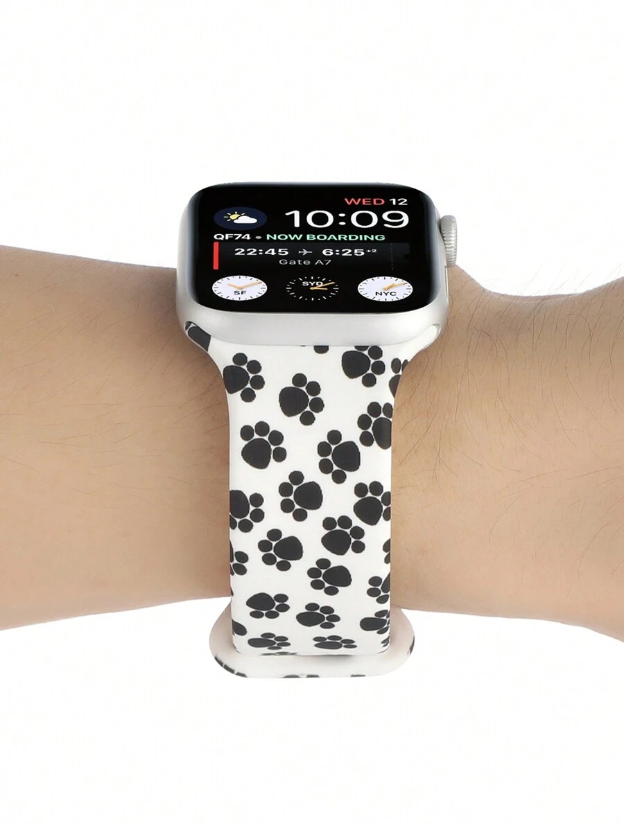 智慧手錶錶帶-狗爪印花設計,單面印刷矽膠材料,適用於apple Watch 38 / 40mm、42 / 44mm - 狗狗腳印 - 查看 1