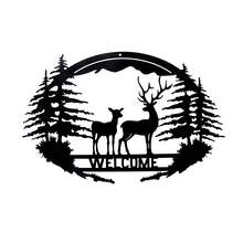 1個14英寸黑色鐵製橢圓形森林設計駝鹿和樹木壁飾 - 黑色 - 查看 1