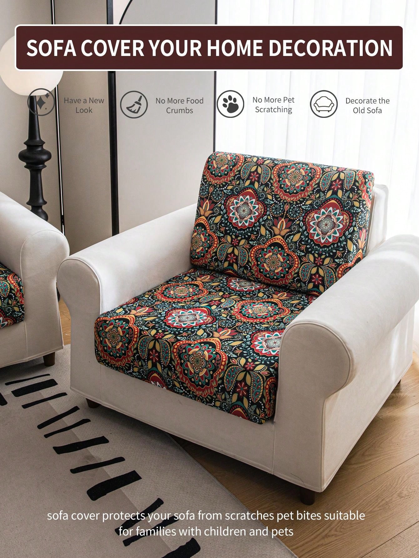 1pc Waterproof Jacquard Universal Elastic Sofa Seat Cover, Modern