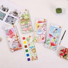 12pcs/Set Children's Watercolor Coloring Book Set - Painting And Coloring Paper With Free Paint Brush, Pocket Watercolor And Coloring Book, Coloring Notebooks Graffiti Paper, Diy Bookmarks, Sketchbook - Multicolor - View 4