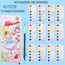 12pcs/Set Children's Watercolor Coloring Book Set - Painting And Coloring Paper With Free Paint Brush, Pocket Watercolor And Coloring Book, Coloring Notebooks Graffiti Paper, Diy Bookmarks, Sketchbook - Multicolor - View 9