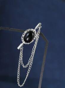 1pc Unisex Couple Fringe & Chain & Oval Classic All-Match Brooch - Silver - View 8