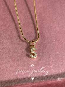 Ficcino Mini English Letter Gold Plated & Cubic Zirconia Inlay First Letter Pendant Necklace Women's Daily Wear Snake Chain Collarbone Chain Holiday Anniversary Gift With Box - Letter Necklace - View 18