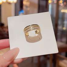 1個優雅時尚的雙層設計戒指,適合女性日常穿著 - 金黃色 - 查看 3