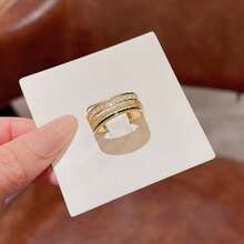 1個優雅時尚的雙層設計戒指,適合女性日常穿著 - 金黃色 - 查看 2