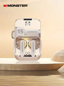 原裝monster Xkt15 Tws無線耳機,適用於遊戲運動,噪音降低,低延遲耳塞麥克風 - 米色 - 查看 5