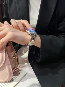 1入女式金屬皮革混材質手錶錶帶，搭配季節時尚風格，適用於38/40/41/42/44/45/49mm蘋果手錶帶，支援Ultra/SE/9/8/7/6/5/4/3/2/1代 - 白色 - 查看 4