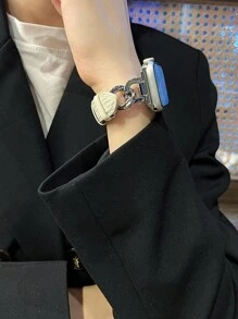 1入女式金屬皮革混材質手錶錶帶，搭配季節時尚風格，適用於38/40/41/42/44/45/49mm蘋果手錶帶，支援Ultra/SE/9/8/7/6/5/4/3/2/1代 - 白色 - 查看 5