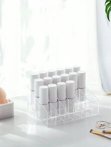 24-Slot Transparent Lipstick Storage Box Plastic Cosmetic Organizer, Lipstick Display Stand For Dressing Table - Clear - View 3