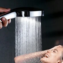 1入組3速加壓手持式浴室淋浴器,按鈕輕觸即可切換3種噴霧模式,矽膠噴頭不易堵塞,易於清潔,大噴頭板,浴缸水加熱器加壓噴霧器,燒結厚化表面處理,適用於飯店/家用浴室,色澤銀色 - 銀色 - 查看 3