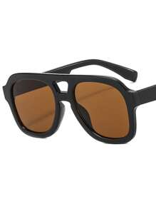 1pc Pilot Style Thick Frame Retro Fashion Glasses With Fashion Eyewear For Daily Outfits - Brown - View 2