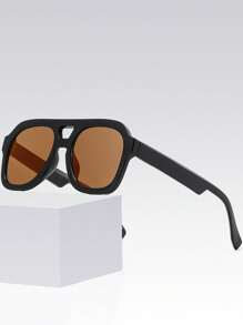 1pc Pilot Style Thick Frame Retro Fashion Glasses With Fashion Eyewear For Daily Outfits - Brown - View 1
