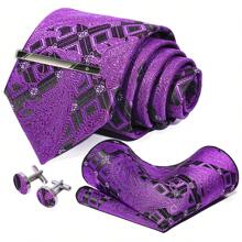 4PCS Men Tie Pocket Square Cufflinks And Clip Set Golden Paisley Tie Set - Gold - View 8