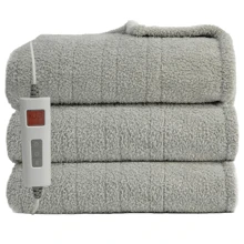 Electric Blanket Throw, 130x180CM, With 6 Heating Levels & 10H Auto Off Heated Throw Blanket, Soft Teddy Fleece Heating Blanket For Bedroom Office Couch, CE Certified, Grey, White - 灰色 - 查看 1
