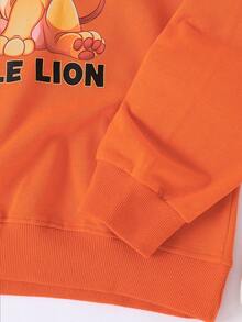 幼童男童獅子字母印花圓領長袖運動衫 - 橘色 - 查看 5