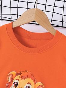 幼童男童獅子字母印花圓領長袖運動衫 - 橘色 - 查看 3
