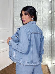 Women Denim Jackets & Coats - 霧霾藍 - 查看 3