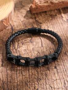 1 PC Hip Hop Street Fashion Cowhide Bracelet Personalized Bicycle Chain Bracelet - Black - View 9