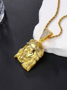 精致的耶稣吊坠项链，适合男孩和女孩，银色/金色可选，饰有水钻，非常适合崇拜和信仰，圣诞节/新年/日常穿着/派对的礼物，适合嘻哈或朋克风格的服装。 - 金黃色 - 查看 2