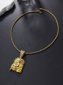 精致的耶稣吊坠项链，适合男孩和女孩，银色/金色可选，饰有水钻，非常适合崇拜和信仰，圣诞节/新年/日常穿着/派对的礼物，适合嘻哈或朋克风格的服装。 - 金黃色 - 查看 3