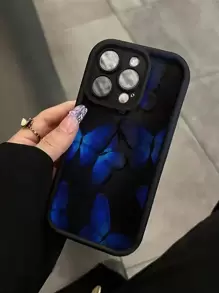 High-Bamboo Spray-Painted Anti-Fall Phone Case With Dark Purple Butterfly Design, Compatible With IPhone 14 Pro - Multicolor - View 2