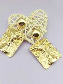 1對奢華時尚人臉藝術吊墜耳環,優雅時尚女性珠寶禮物 - 金色 - 查看 7