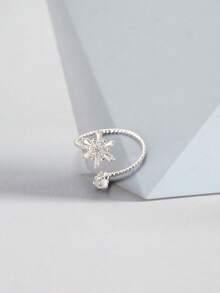 1 件女士銀銅合金戒指,綠松石裝飾,適合日常佩戴和婚禮 - 銀色 - 查看 3