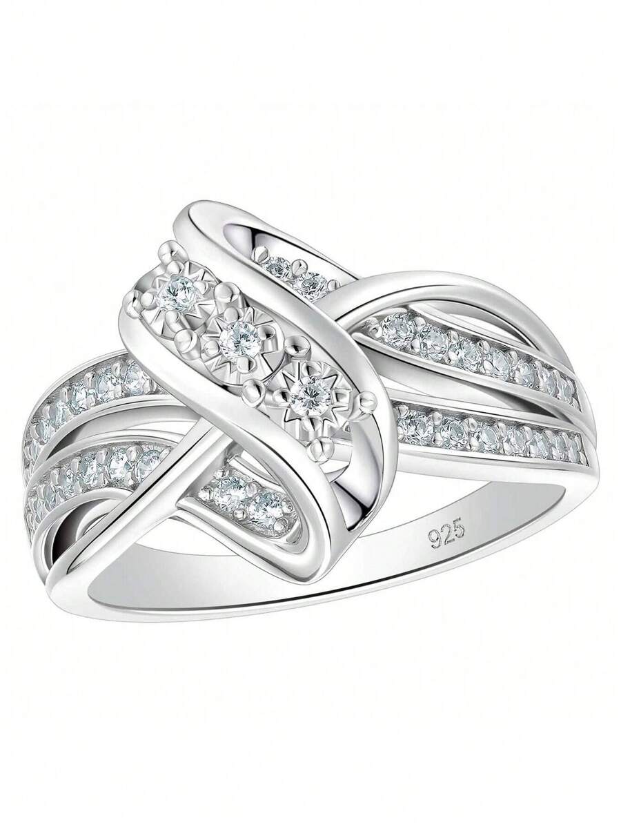 AIHUASI 1 件奢华独特设计 925 纯银女士订婚戒指，扭曲漩涡明亮圆形切割耀眼 AAAAA 方晶锆石婚礼精美珠宝礼物