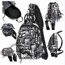 Men's Crossbody Bag, Ins Style, Casual Personalized Chest Bag, Backpack, Student Sports Bag, Fashionable, Cool Graffiti Outdoor Cycling Style Shoulder Bag Fanny Pack Sling Bag Waist Bag Valentines Gift For Men - Black - View 2