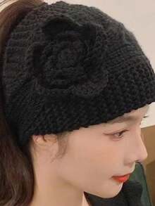 1 件女駝色鉤針花朵裝飾休閒可愛波西米亞風格保暖透氣髮帶,適合冬季旅行和度假 - 駝色 - 查看 9