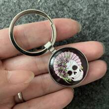 1pc Woman Skull Folwer Key Asscessor Rings Vintage Keychain For Gifts - Silver - View 1